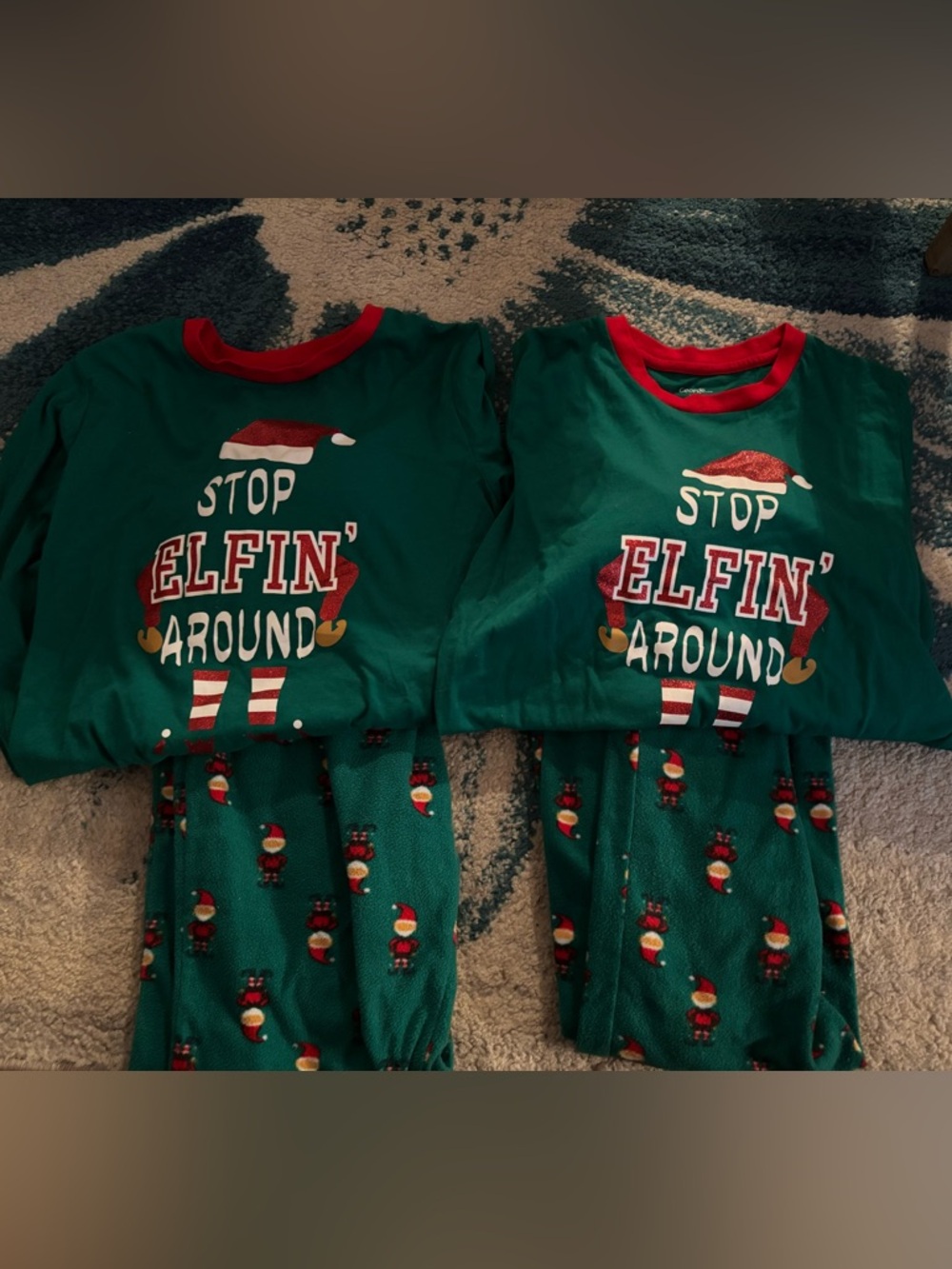2 pairs George Green and Red "Stop Elfin' Around" Kids Pajama Set